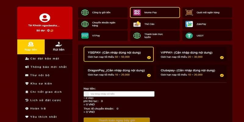 Gửi vốn vào tài khoản game thông qua ví điện tử chỉ với 4 bước đơn giản